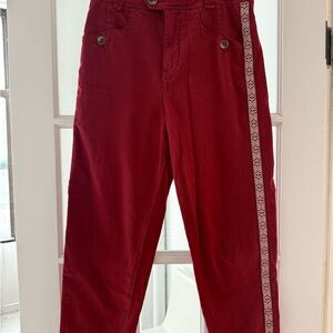Anthropologie Crimson Red Chinos with Geometric Side Details